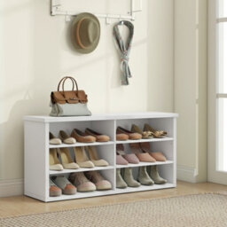 Ledrem Shoe Storage Bench, 6 Compartments, Adjustable Shelves, For Living Room, Entryway, Dorm, White - thumbnail 2