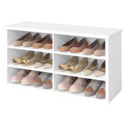 Ledrem Shoe Storage Bench, 6 Compartments, Adjustable Shelves, For Living Room, Entryway, Dorm, White - thumbnail 3