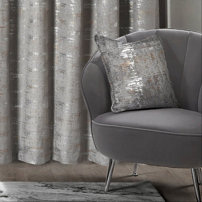 Intimates Distressed Metallic Velvet Cushion, Sophisticated Sparkle Sofa Decor, Zip Closure, Machine Washable - Silver