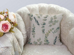 Decorative Cushion Cover 45 X Cm, Watercolor Green Leaf Pattern With Eucalyptus Branches And Plant Motifs On Twigs - thumbnail 2