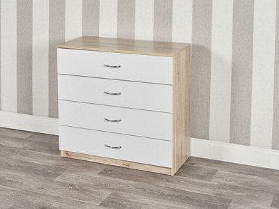 Urbnliving Height 73Cm 4 Drawer Wooden Bedroom Chest Cabinet Modern Oak Carcass And White Drawers Wide Storage Cupboard Closet - image 1