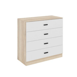Urbnliving Height 73Cm 4 Drawer Wooden Bedroom Chest Cabinet Modern Oak Carcass And White Drawers Wide Storage Cupboard Closet - thumbnail 5