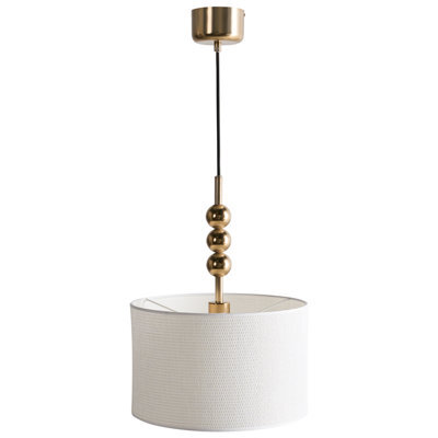 Wyld And Coco Brass Pendant Lamp With Pale Fabric Drum Shade Mid-Century Modern, W35 X D35 X H203Cm - image 1