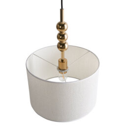 Wyld And Coco Brass Pendant Lamp With Pale Fabric Drum Shade Mid-Century Modern, W35 X D35 X H203Cm - thumbnail 5