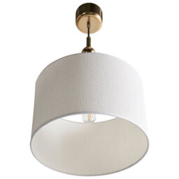 Wyld And Coco Brass Pendant Lamp With Pale Fabric Drum Shade Mid-Century Modern, W35 X D35 X H203Cm - thumbnail 6