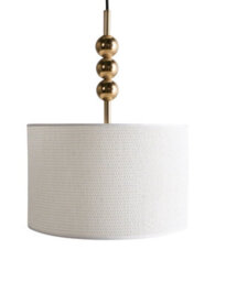 Wyld And Coco Brass Pendant Lamp With Pale Fabric Drum Shade Mid-Century Modern, W35 X D35 X H203Cm - thumbnail 3