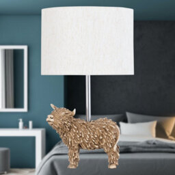 First Choice Lighting Angus Highland Cow Table Lamp With Oatmeal Linen Shade - thumbnail 8