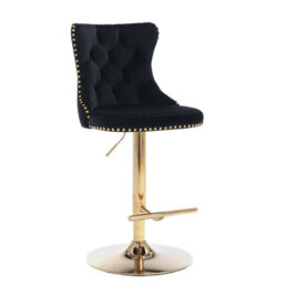 HomeTouch Set Of 6 Luxury Black Velvet Adjustable Swivel Bar Stools With Gold Base - thumbnail 5