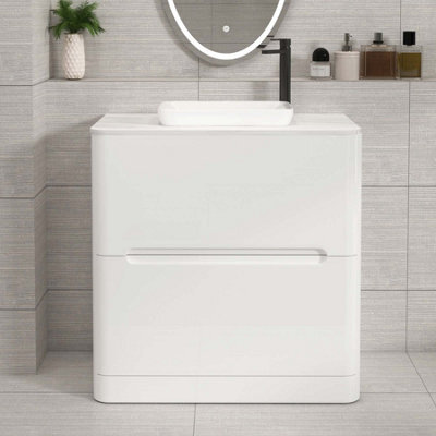 Royal Bathrooms Venice 800mm Gloss White Freestanding Bathroom Countertop Vanity Unit 2 Drawer With Qubix Basin - image 1
