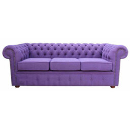 Chesterfield Handmade 3 Seater Sofa Settee Verity Plain Purple Fabric In Classic Style - thumbnail 2