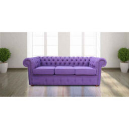 Chesterfield Handmade 3 Seater Sofa Settee Verity Plain Purple Fabric In Classic Style - thumbnail 1