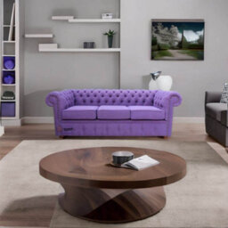 Chesterfield Handmade 3 Seater Sofa Settee Verity Plain Purple Fabric In Classic Style - thumbnail 5