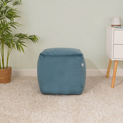 rucomfy Beanbags Rucomfy Velvet Cube Bean Bag Pouffe - Teal Soft Stylish Comfortable Footstool - image 1