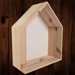 Woodeedoo House Shaped Wooden Wall Display Shelf With White Back Panel For Kids Bedroom  Hallway Ornament Décor 27 X 12 X 32 Cm - thumbnail 1