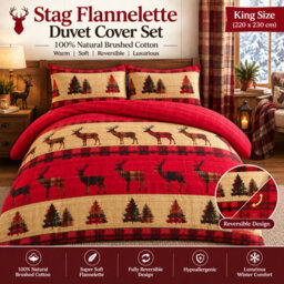 Stag Flannelette 100% Natural Brushed Cotton Luxurious Duvet Cover Sets Reversible Bedding Sets With Matching Pillowcases - thumbnail 1