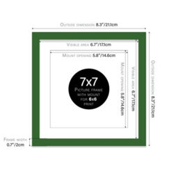 "7X7"" Green Picture Frame - 7X7"" Square Frame With 6X6"" Mount For 7X7""/6X6"" Pictures Vintage Style Thin Edge, 1 Pack" - thumbnail 2