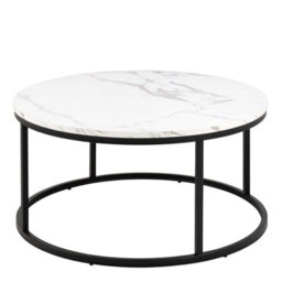 Wyld Haus Odense Round Coffee Table White Marble Effect Top Black Hairpin Legs - thumbnail 3