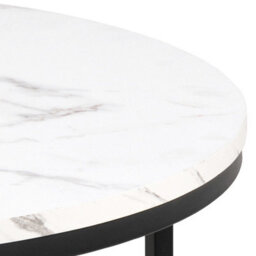 Wyld Haus Odense Round Coffee Table White Marble Effect Top Black Hairpin Legs - thumbnail 5