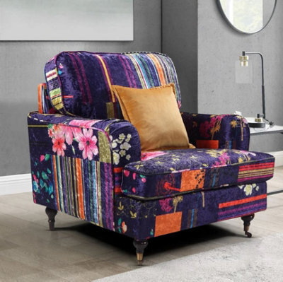 1 Seater Sofa Chair In Purple Patchwork Fabric - image 1