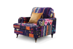 1 Seater Sofa Chair In Purple Patchwork Fabric - thumbnail 5