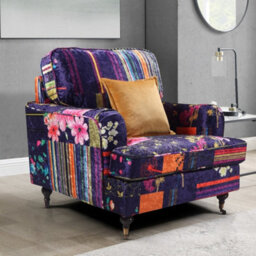 1 Seater Sofa Chair In Purple Patchwork Fabric - thumbnail 2