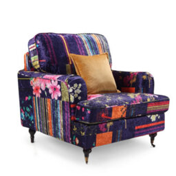 1 Seater Sofa Chair In Purple Patchwork Fabric - thumbnail 3