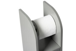 Spot On Dealz Wooden Toilet Roll Holder Cupboard Cabinet Free Standing Bathroom Paper Storage With Shelf Grey  - thumbnail 5