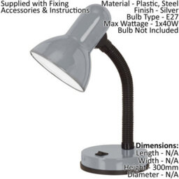 Adjustable Silver Table Lamp With Flexible Shade And E27 Bulb Socket - thumbnail 2