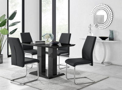 Furniturebox Imperia 4 Modern Black High Gloss Dining Table And 4 Black Lorenzo Chrome Dining Chairs Set - image 1