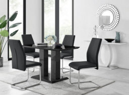 Furniturebox Imperia 4 Modern Black High Gloss Dining Table And 4 Black Lorenzo Chrome Dining Chairs Set - thumbnail 1