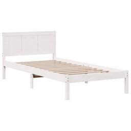 Berkfield Modern White Pine Bed Frame White Solid Pine Wood Single White Bed Frame - thumbnail 1