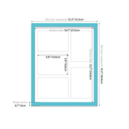 14X11 Inch 5 Opening Photo Collage Frame, Display Five 6X4 Inch Photos, Multi Aperture Family Picture Frame, Turquoise - thumbnail 4