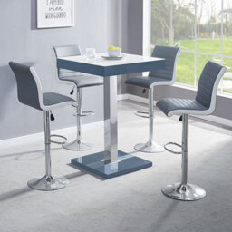 Furniture in Fashion Topaz Glass White Grey Bar Table 4 Ritz Grey White Stools