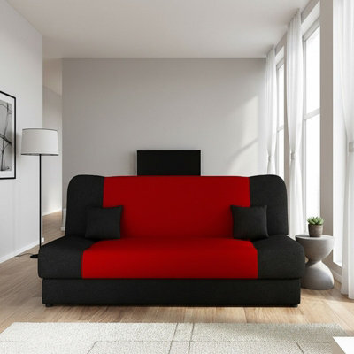 Living Room Sofa Jonas With Click Clack Sleeping Function Storage And Wooden Frame Black And Red - image 1