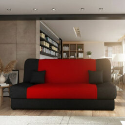Living Room Sofa Jonas With Click Clack Sleeping Function Storage And Wooden Frame Black And Red - thumbnail 2