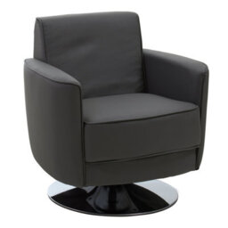 Orsina Grey Leather Effect Arm Chair, Leather Living Room Chair With Chrome Base, Upholstered Dining Chair - thumbnail 2