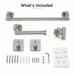 Billtix 5-Piece Bathroom Accessories Set Silver Towel Rail Toilet Roll Holder Wall Mounted Stainless Steel Kit - thumbnail 9