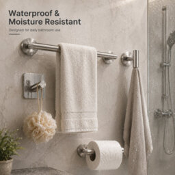 Billtix 5-Piece Bathroom Accessories Set Silver Towel Rail Toilet Roll Holder Wall Mounted Stainless Steel Kit - thumbnail 6