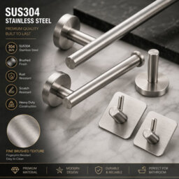 Billtix 5-Piece Bathroom Accessories Set Silver Towel Rail Toilet Roll Holder Wall Mounted Stainless Steel Kit - thumbnail 7