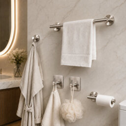 Billtix 5-Piece Bathroom Accessories Set Silver Towel Rail Toilet Roll Holder Wall Mounted Stainless Steel Kit - thumbnail 5