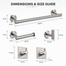 Billtix 5-Piece Bathroom Accessories Set Silver Towel Rail Toilet Roll Holder Wall Mounted Stainless Steel Kit - thumbnail 2