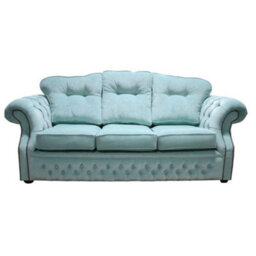 Chesterfield Traditional 3 Seater Sofa Pimlico Aqua Blue Fabric In Era Style - thumbnail 1