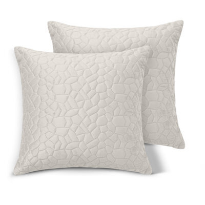 Ameha White Embossed Pebbles Velvet Cushion Cover, 18X18 Inch, Pack Of 2, Ultra Soft, Breathable & Hypoallergenic