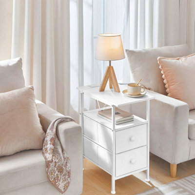 Bedside Table 2 Non Woven Drawers Side Table With Usb Ports White Nightstand - image 1