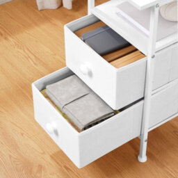 Bedside Table 2 Non Woven Drawers Side Table With Usb Ports White Nightstand - thumbnail 6
