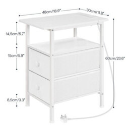 Bedside Table 2 Non Woven Drawers Side Table With Usb Ports White Nightstand - thumbnail 2