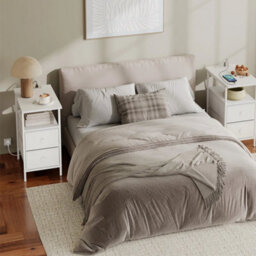 Bedside Table 2 Non Woven Drawers Side Table With Usb Ports White Nightstand - thumbnail 4