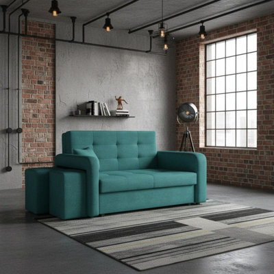 Viva Home Ii Sofa Bed With 2 Ottomans For Living Room Chipboard Polyurethane Foam Metal Legs 158Cm Wide Turquoise Left - image 1