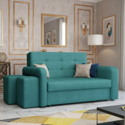 Viva Home Ii Sofa Bed With 2 Ottomans For Living Room Chipboard Polyurethane Foam Metal Legs 158Cm Wide Turquoise Left - thumbnail 2