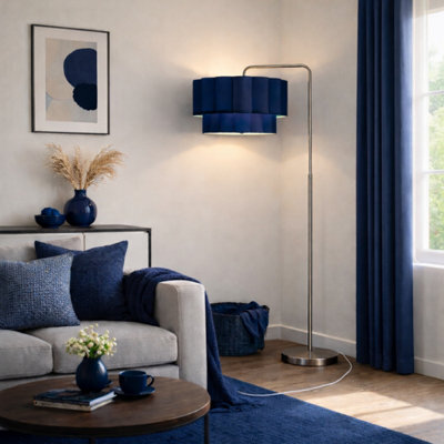 CGC Lighting Cgc Kyra Brushed Nickel Angled Floor Lamp With Two Layer Navy Scalloped Lampshade - image 1